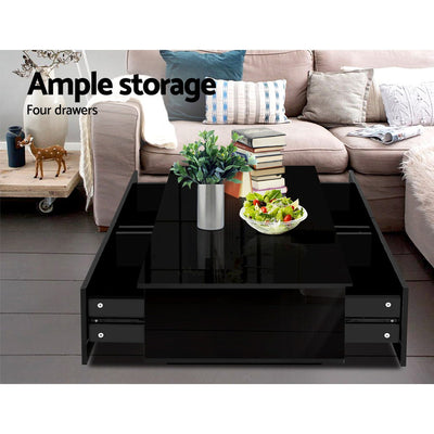 Artiss Coffee Table 4 Drawers Black Trevi