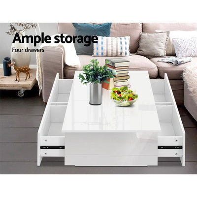 Artiss Coffee Table 4 Drawers White Trevi