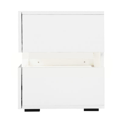 Artiss Bedside Table 2 Drawers RGB LED Side Nightstand High Gloss Cabinet White