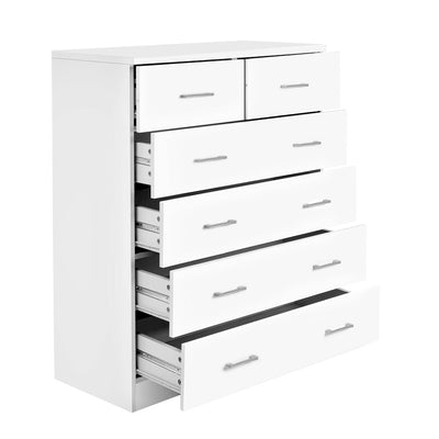 Artiss Tallboy Dresser Table 6 Chest of Drawers Cabinet Bedroom Storage White