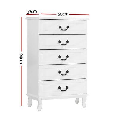 Artiss 5 Chest of Drawers - KUBI White