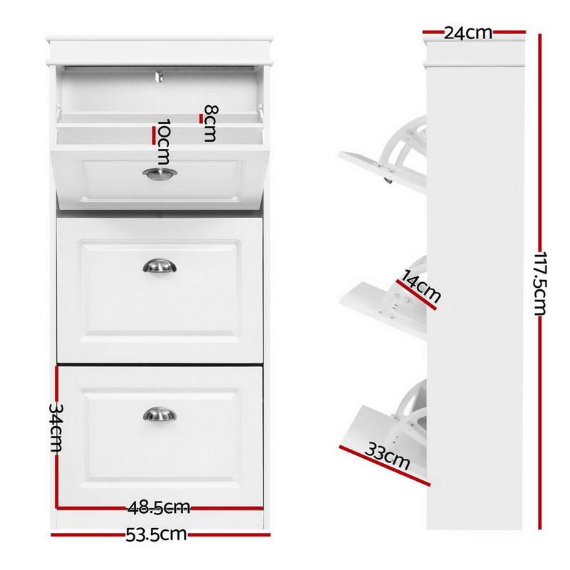 Artiss Shoe Rack Cabinet 18 Pairs 3-tier White Sena