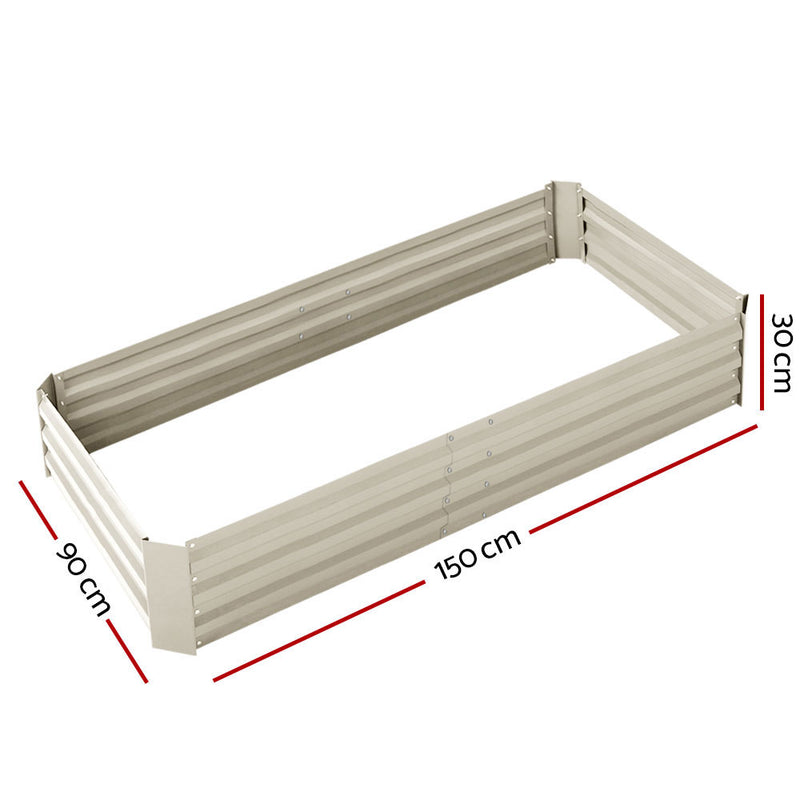 Greenfingers 2x Galvanised Steel Raised Garden Bed Instant Planter Cream 150cmx90cm