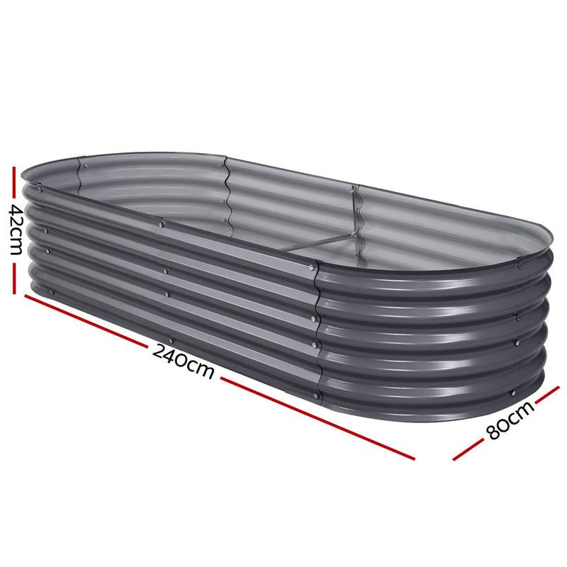 Green Fingers Garden Bed 240X80X42cm Oval Planter Box Raised Container Galvanised