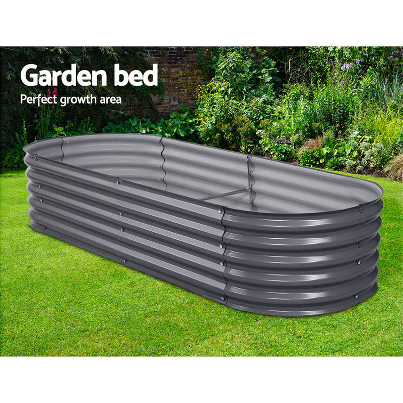 Green Fingers Garden Bed 240X80X42cm Oval Planter Box Raised Container Galvanised