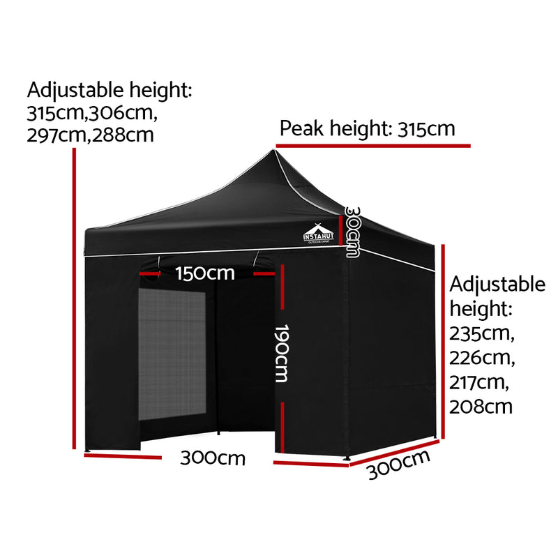 Instahut Gazebo Pop Up Marquee 3x3m Folding Tent Wedding Gazebos 500D Black