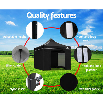 Instahut Gazebo Pop Up Marquee 3x3m Folding Tent Wedding Gazebos 500D Black