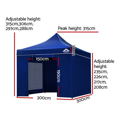 Instahut Gazebo Pop Up Marquee 3x3 Folding Tent Wedding Gazebos 500D Oxford Blue