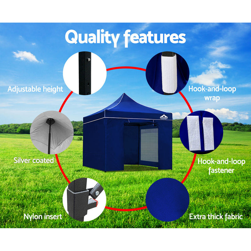 Instahut Gazebo Pop Up Marquee 3x3 Folding Tent Wedding Gazebos 500D Oxford Blue