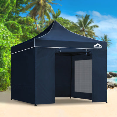 Instahut Gazebo Pop Up Marquee 3x3 Folding Tent Gazebos Camping 500D Oxford Navy