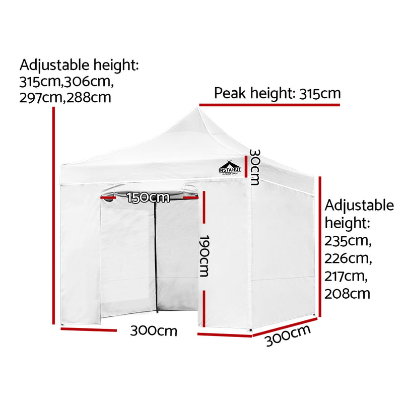 Instahut Gazebo Pop Up Marquee 3x3 Folding Tent Wedding Gazebos 500D White