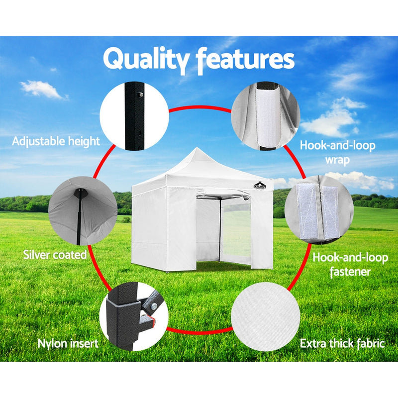 Instahut Gazebo Pop Up Marquee 3x3 Folding Tent Wedding Gazebos 500D White