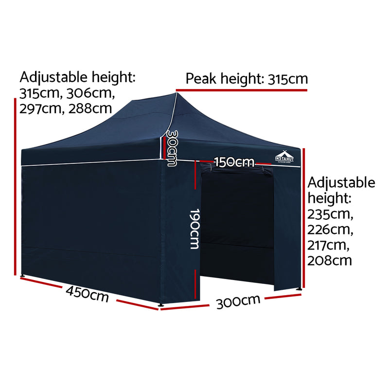 Instahut Gazebo 3x4.5 Pop Up Marquee Folding Tent Wedding Gazebos Camping Outdoor Shade Canopy Navy