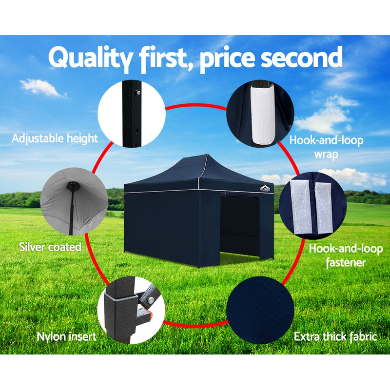 Instahut Gazebo 3x4.5 Pop Up Marquee Folding Tent Wedding Gazebos Camping Outdoor Shade Canopy Navy