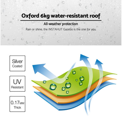Instahut Gazebo Pop Up Marquee 3x6 Folding Tent Gazebos 500D Oxford Fabric White