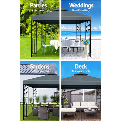 Instahut Gazebo 3x3m Party Marquee Outdoor Wedding Event Tent Iron Art Canopy Grey