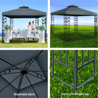 Instahut Gazebo 3x3m Party Marquee Outdoor Wedding Event Tent Iron Art Canopy Grey