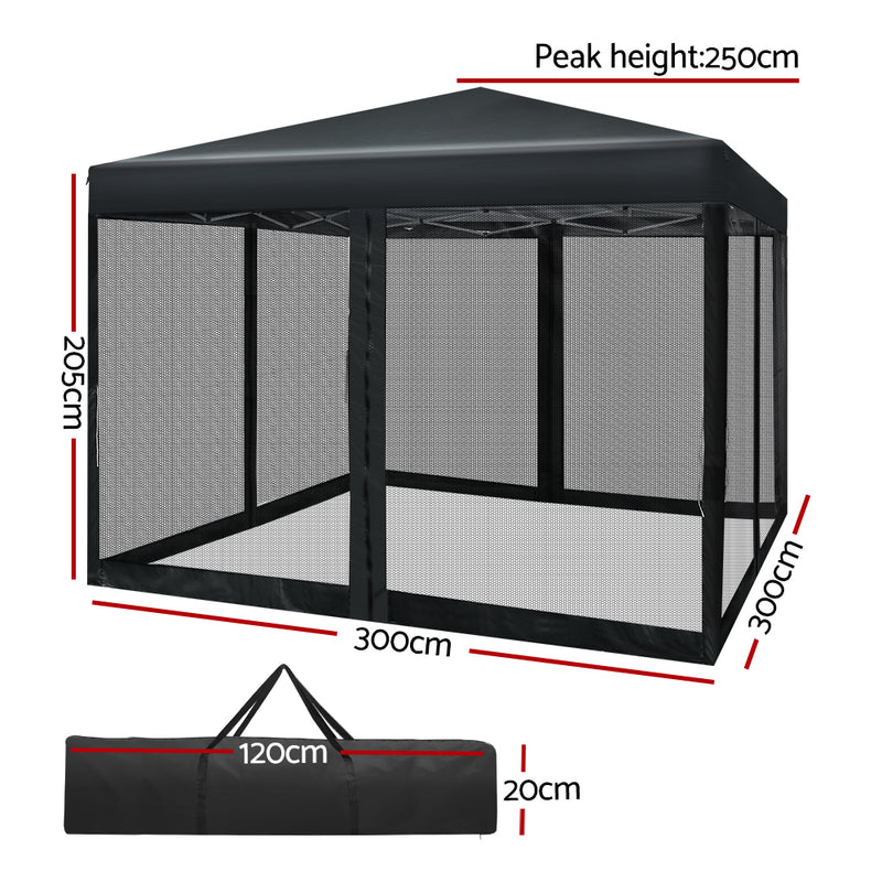 Instahut Gazebo Pop Up Marquee 3x3m Wedding Mesh Side Wall Outdoor Gazebos Black