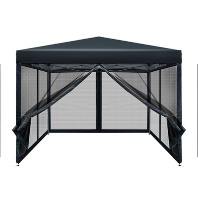 Instahut Gazebo Pop Up Marquee 3x3m Wedding Mesh Side Wall Outdoor Gazebos Black