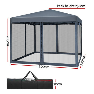 Instahut Gazebo Pop Up Marquee 3x3m Wedding Mesh Side Wall Outdoor Gazebos Grey