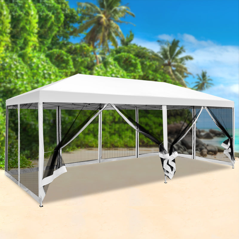 Instahut Gazebo Pop Up Marquee 3x6m Wedding Mesh Side Wall Outdoor Gazebos White