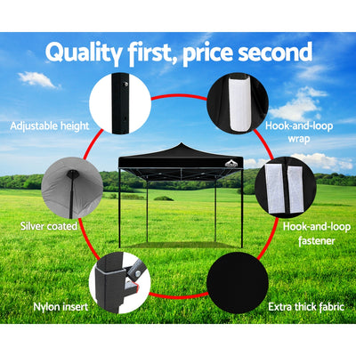 Instahut Gazebo Pop Up Marquee 3x3m Folding Tent Wedding Outdoor Camping Canopy Gazebos Shade Black