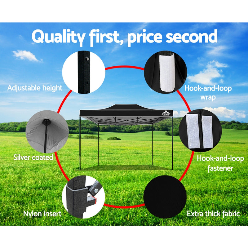 Instahut Gazebo Pop Up Marquee 3x4.5 Folding Tent 500D Wedding Camping Black