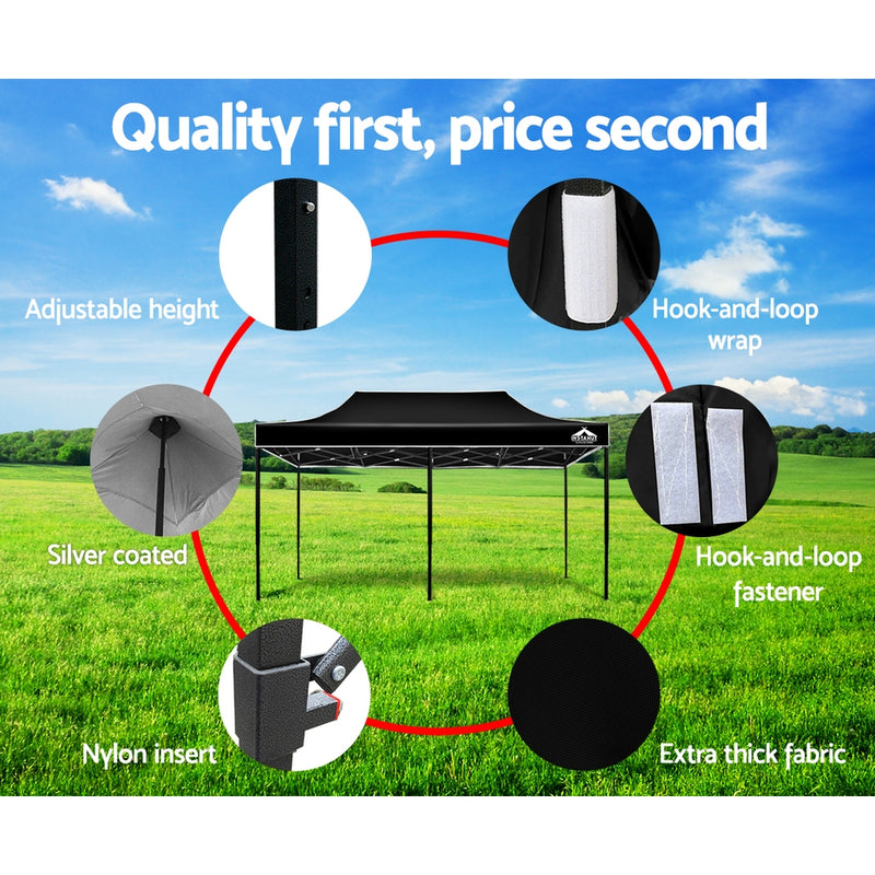 Instahut Gazebo Pop Up Marquee 3x6 Folding Tent Wedding 500D Camping Black