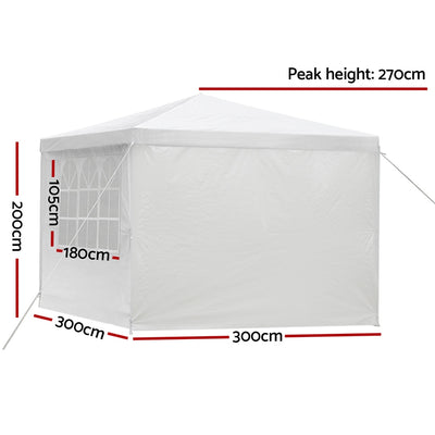 Instahut Gazebo 3x3m Outdoor Marquee Side Wall Party Wedding Tent Camping White 4 Panel