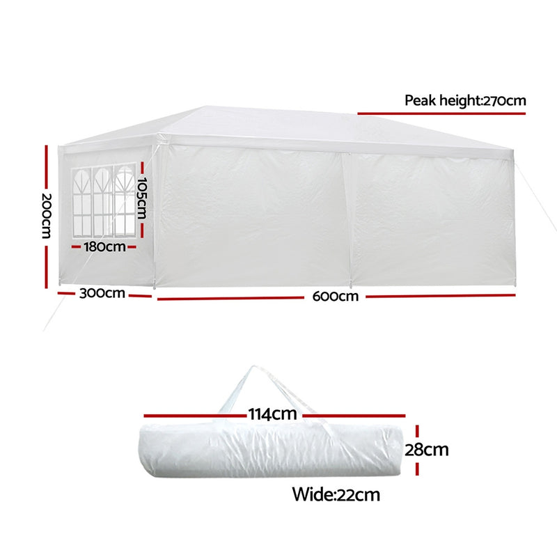 Instahut Gazebo 3x6m Outdoor Marquee Side Wall Party Wedding Tent Camping White 6 Panel