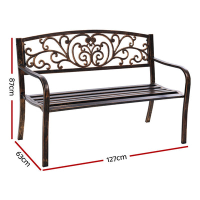 Gardeon Outdoor Garden Bench Seat Steel Outdoor Furniture 3 Seater Park Bronze