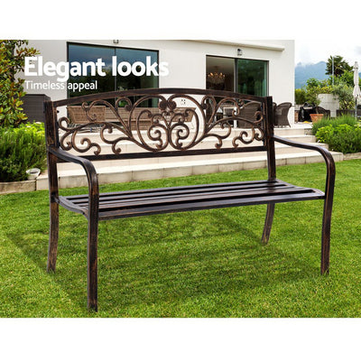 Gardeon Outdoor Garden Bench Seat Steel Outdoor Furniture 3 Seater Park Bronze