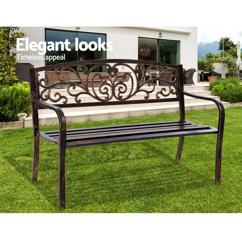 Gardeon Outdoor Garden Bench Seat Steel Outdoor Furniture 3 Seater Park Bronze