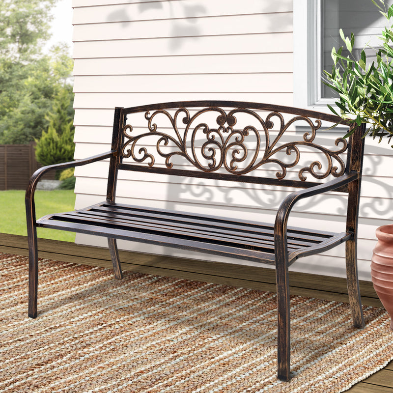 Gardeon Outdoor Garden Bench Seat Steel Outdoor Furniture 3 Seater Park Bronze