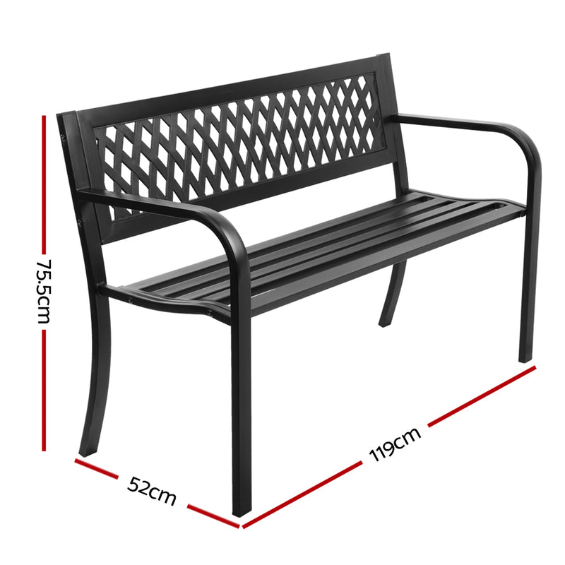 Gardeon Outdoor Garden Bench Seat Steel Outdoor Furniture 2 Seater Park Black