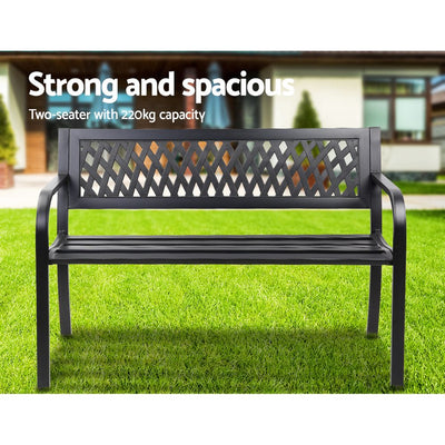 Gardeon Outdoor Garden Bench Seat Steel Outdoor Furniture 2 Seater Park Black