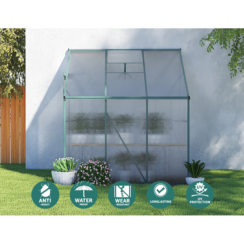 Greenfingers Greenhouse 1.9x1.27x2.13M Lean-to Aluminium Polycarbonate Green House Garden Shed