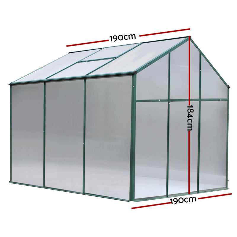 Green Fingers Greenhouse 1.9x1.9x1.83M Aluminium Polycarbonate Green House Garden Shed