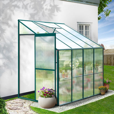 Green Fingers Greenhouse 2.52x1.27x2.13M Lean-to Aluminium Polycarbonate Green House Garden Shed