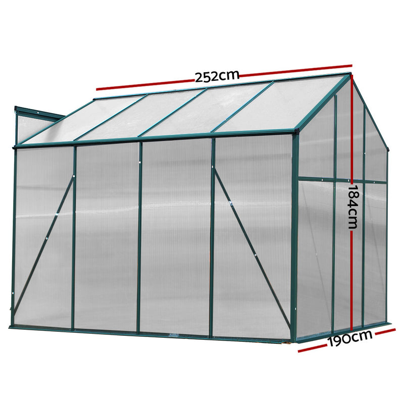 Green Fingers Greenhouse 2.52x1.9x1.83M Aluminium Polycarbonate Green House Garden Shed