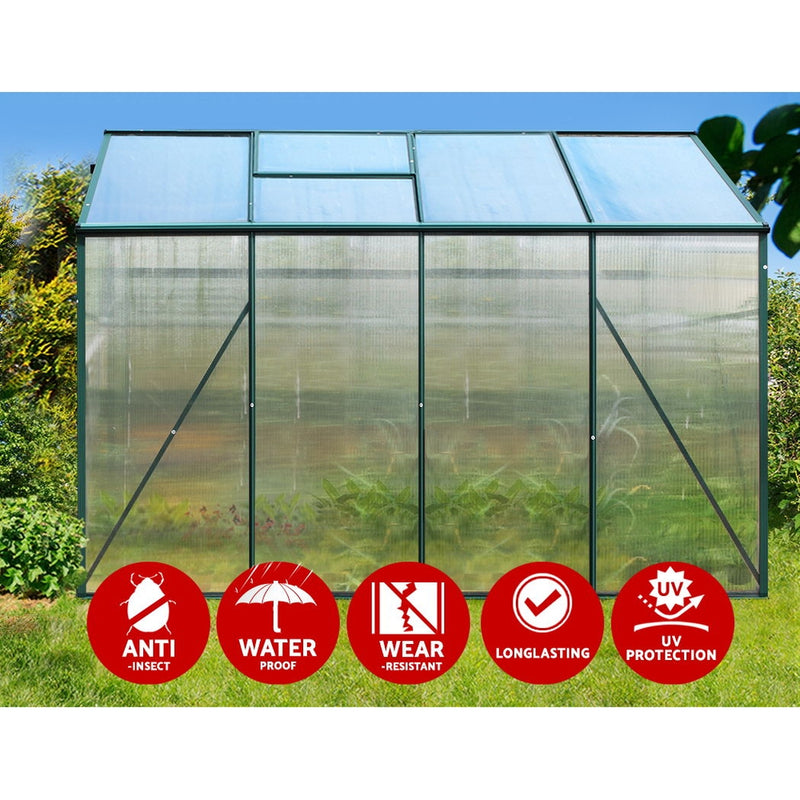 Green Fingers Greenhouse 2.52x1.9x1.83M Aluminium Polycarbonate Green House Garden Shed