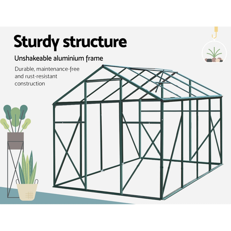 Green Fingers Greenhouse 2.52x1.9x1.83M Aluminium Polycarbonate Green House Garden Shed