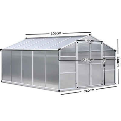 Greenfingers Greenhouse Aluminium Green House Garden Shed Greenhouses 3.08x2.5M