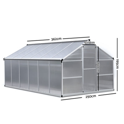 Greenfingers Greenhouse Aluminium Green House Garden Shed Greenhouses 3.62x2.5M