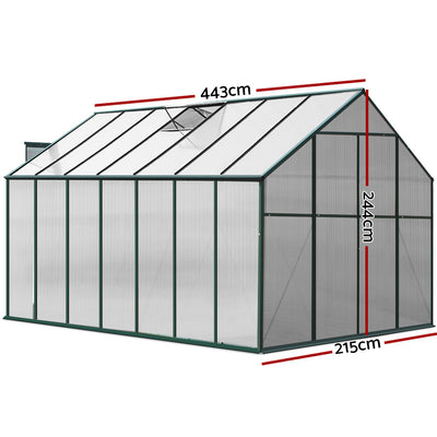 Green Fingers Greenhouse 4.43x2.44x2.15M Aluminium Polycarbonate Green House Garden Shed