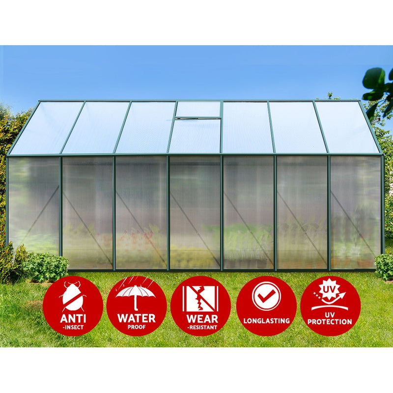 Green Fingers Greenhouse 4.43x2.44x2.15M Aluminium Polycarbonate Green House Garden Shed