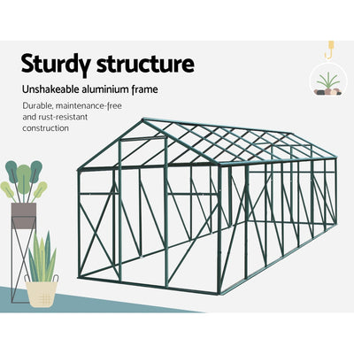 Green Fingers Greenhouse 4.43x2.44x2.15M Aluminium Polycarbonate Green House Garden Shed