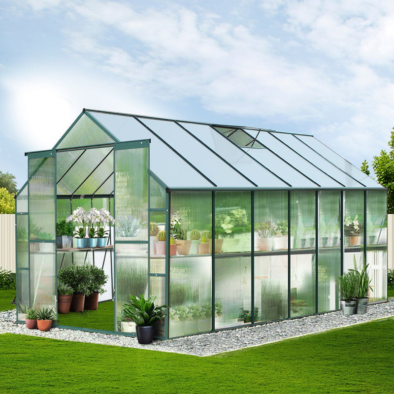 Green Fingers Greenhouse 4.43x2.44x2.15M Aluminium Polycarbonate Green House Garden Shed