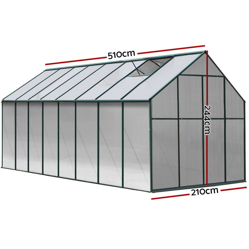 Green Fingers Greenhouse 5.1x2.44x2.1M Aluminium Polycarbonate Green House Garden Shed