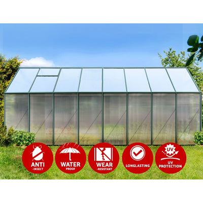 Green Fingers Greenhouse 5.1x2.44x2.1M Aluminium Polycarbonate Green House Garden Shed